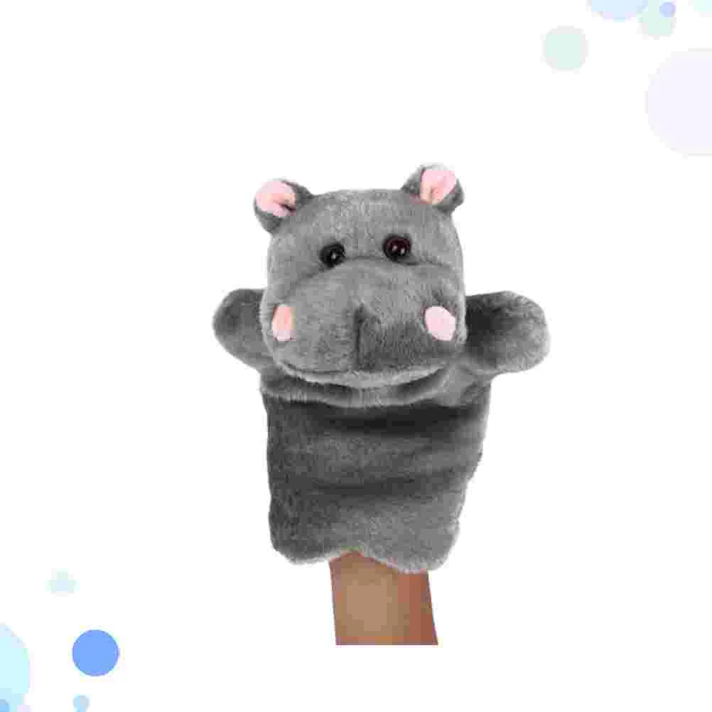 1PC Hippo Toy Plush Hand Puppet Story Telling Prop Role Play Accessory Party Favor for Parent Child (Dark Grey)