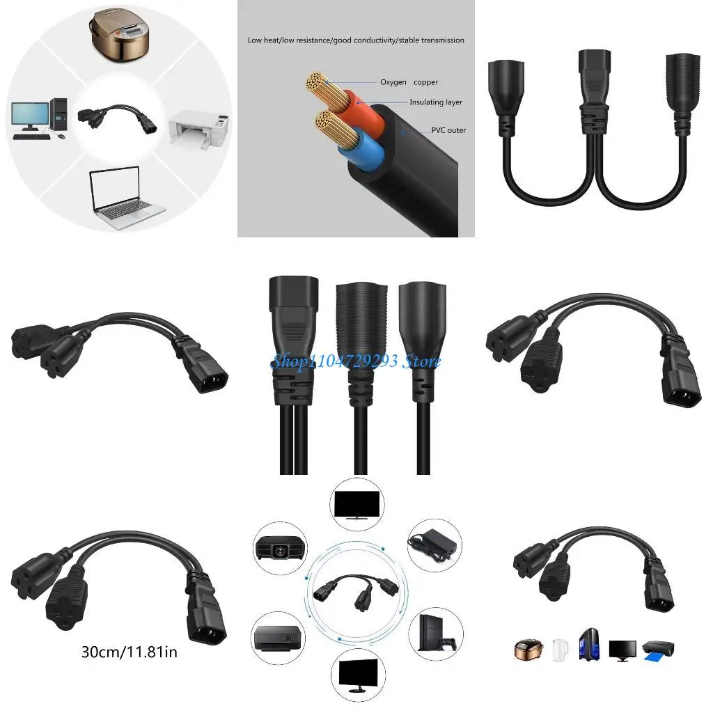

Y2GD IEC320-C14 to Nema 5-20R+5-15R Power Cable Male to Female Connectors Cord Wire