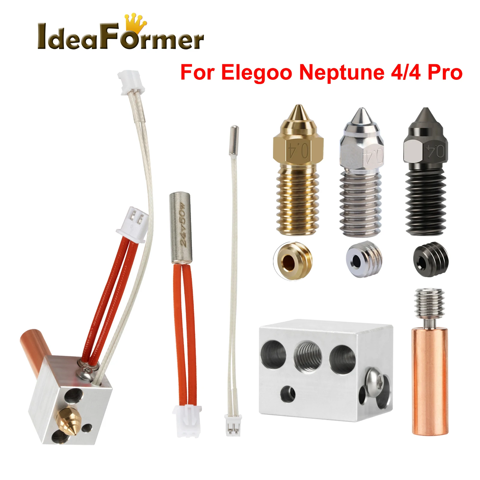 For Elegoo Neptune 4 Hotend 24v 50w Elegoo Neptune 4 Pro Hotend Upgraded Heat Break Heater Block Brass Nozzle Heating Rod Parts