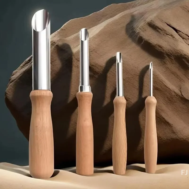 [YU]4Pcs Solid Wood Circular Hole Cutters Clay Sculpting Tools DIY Carving Sculpture Tools