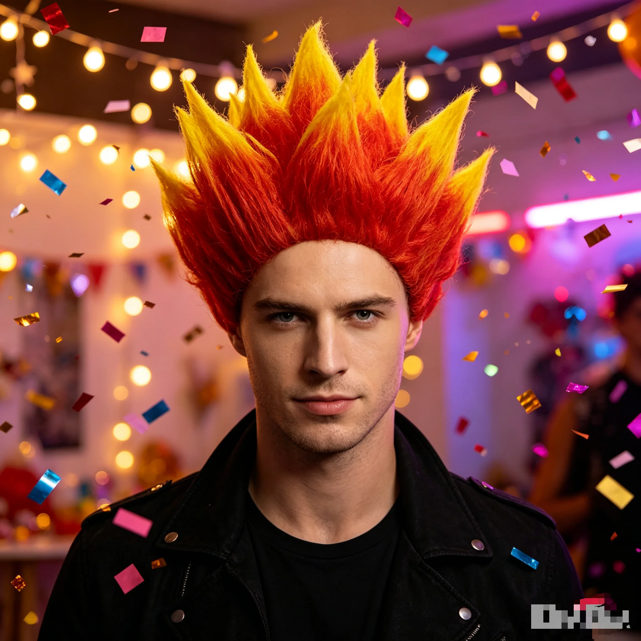 Red Yellow Gradient Flame Synthetic Short Spiky Layered Wig Anime Cosplay Halloween Party Costume Role Play