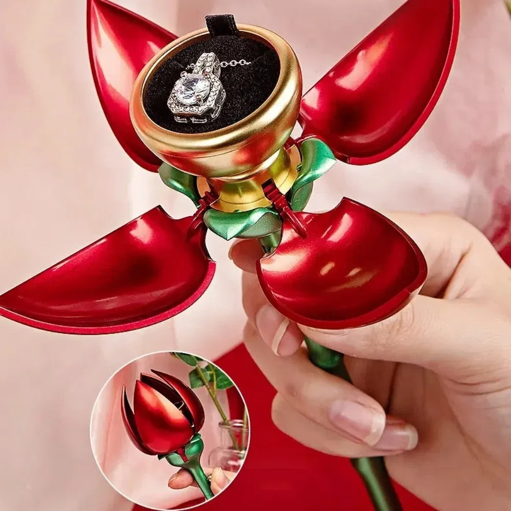 

Unique Rose Shape Rose Flower Ring Boxes Automatically Open Gift Jewelry Gift Packaging Box Gift Box