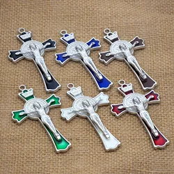 12pcs lot Enamel Saint Benedict Medal Crucifix Cross Spacer Charm Beads Pendants Alloy Jewelry DIY L1726 7.2x4.5cm