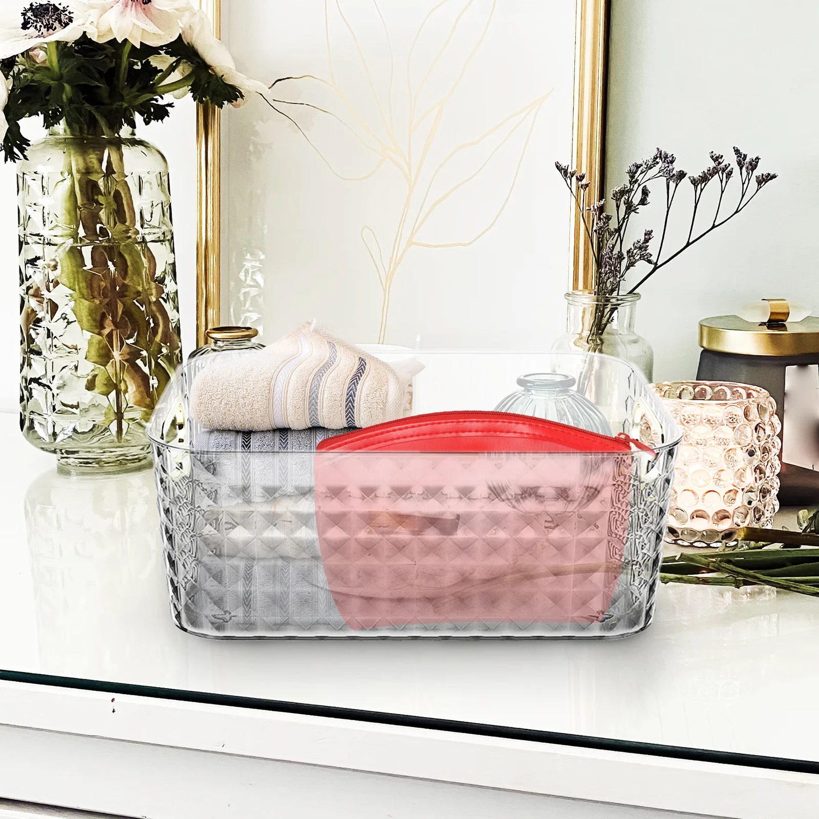 

1pcs Transparent Luxury Storage Boxes for Bathroom Snacks Multi purpose Desktop ganizer Containers Tabletop