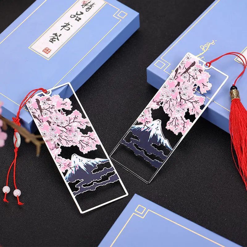 grande onda de kanagawa fujiyama cherry blossom metal bookmark souir de aniversario para professor marcadores para livros a 01