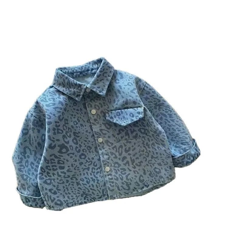 스팟 남아 셔츠, 상의, 재킷, 2025 신제품, 블루 레오파드 프린트 야외 아동 선물 의류, 2-7T 의류