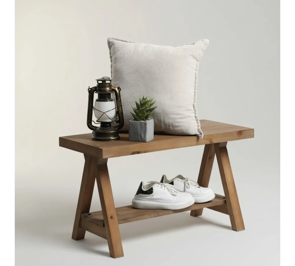 مقعد خشبي ريفي مقاس 30 بوصة، مقعد تخزين مدخل المزرعة لغرفة المعيشة وغرفة الطعام، لمسة نهائية طبيعية