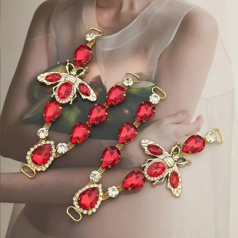 1Pair Crystal Briolette Rhinestone Bee Shoe Chain Buckle Bikini Flip Flops Connectors Metal Apparel Bags Cap DIY Garment Sewing