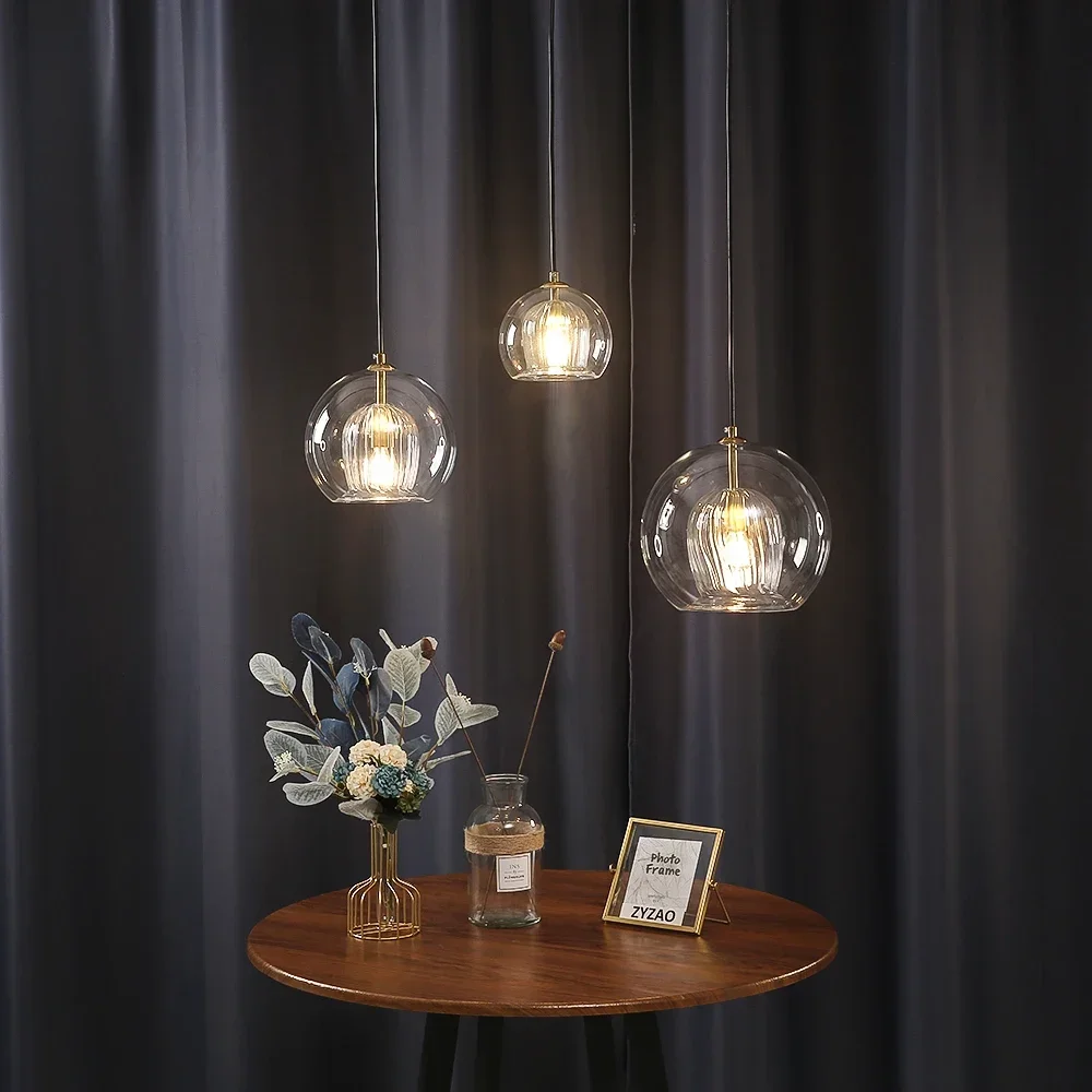 Nordic Modern Glass Pendant Light Restaurant Bedroom Bedside Dining Room Kitchen Hanging Lamps Island Counter Bar Home Lighting