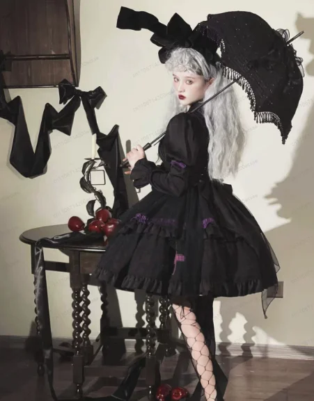 Light Tassel Lace Lolita Parasol Long Handle Princess Sun Umbrella Gothic Wedding Photography Prop