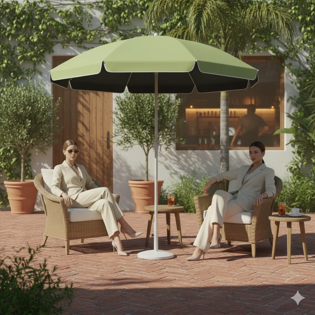 Outdoor Courtyard Decorative Sunshade Umbrella Portable Beach Sun Protection Green Apple Leaf Black Glue Coated Sun Umbrella