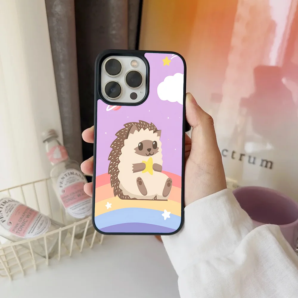 Hedgehog Animal Phone Case For IPhone 11 12 13 14 15 16 Plus Pro Max Mirror Acrylic PC TPU Cover