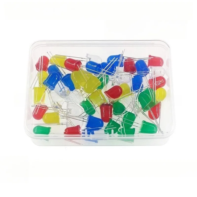 

10MM LED Diode 50Pcs 5 Colors White Yellow Red Green Blue Long Legs Light Emitting Diodes for Arduino DIY Project Circuit
