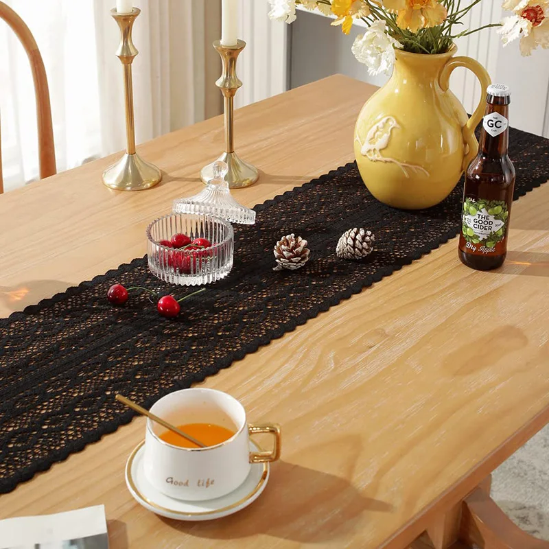 Table Runner Christmas Crochet Lace Cotton Blended Fabric with Tassel For Coffee Table Decor Wedding Decoration