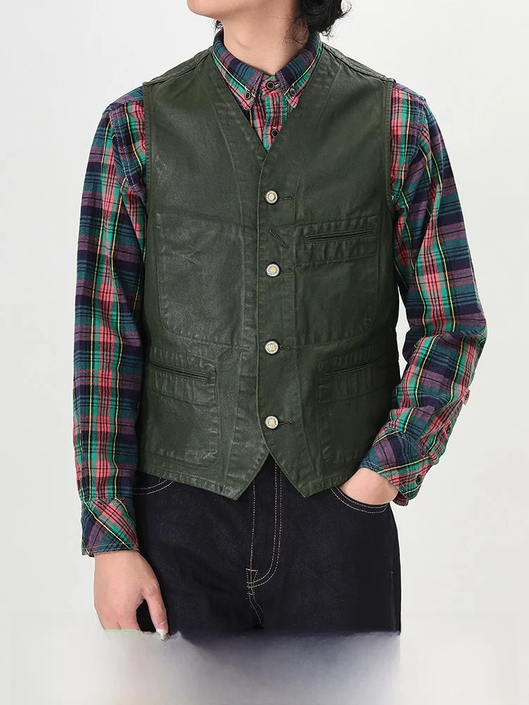 

Мужской жилет из денима с ПУ-покрытием ручной работы, водонепроницаемый, в американском стиле, молодежный, модный, хлопковый, стандартного кроя, с V-образным вырезом и множеством карманов