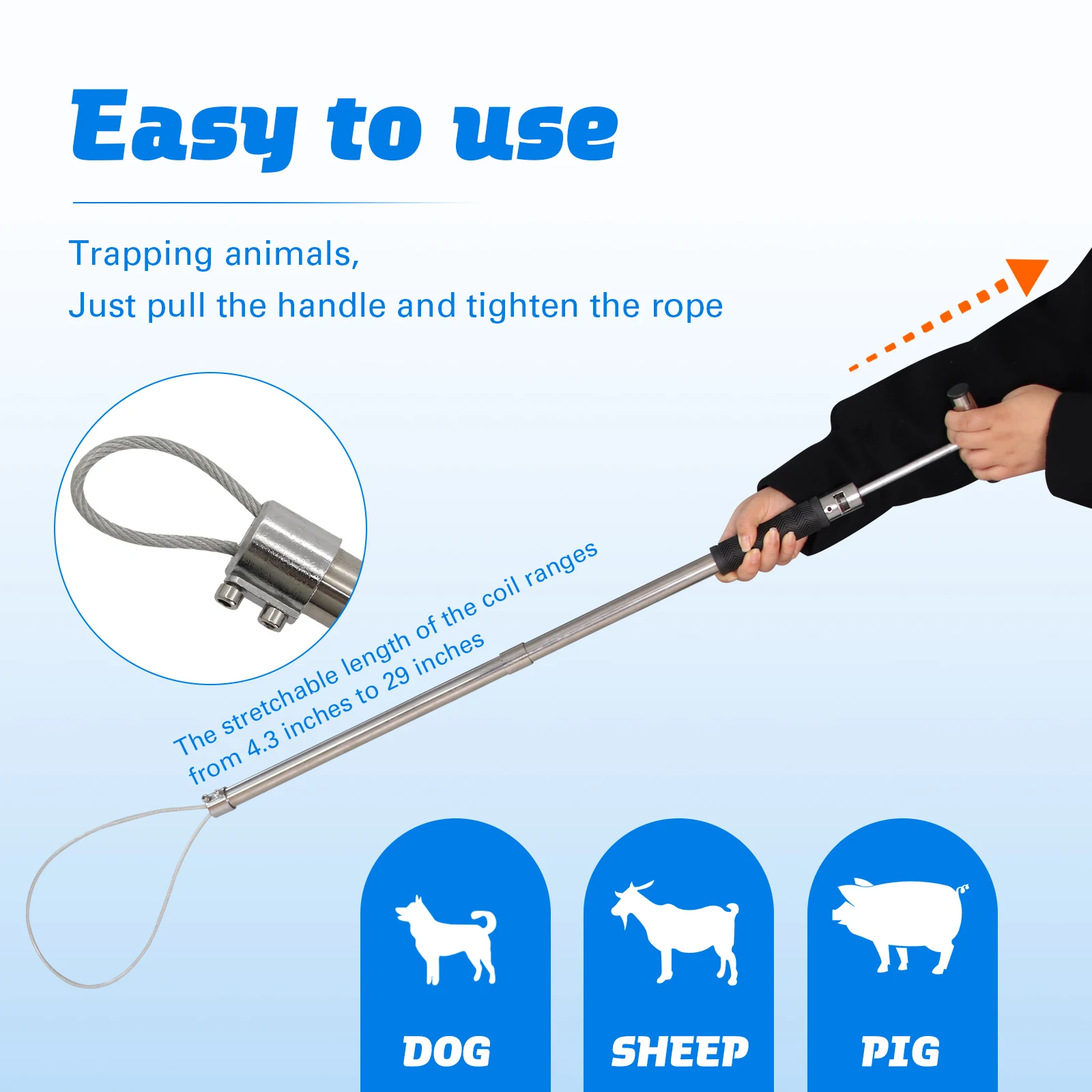 1 قطعة الفولاذ المقاوم للصدأ T-نوع خنزير الماسك القطب ، سلك حبل الثقيلة الحيوان الصيد لاسو مع مقبض لمط ، للماشية المزرعة #5