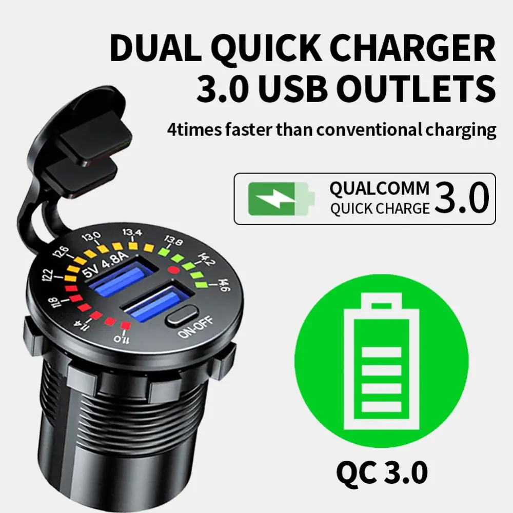 

Ursuniot 36W Dual USB QC3.0 Car Charger 12V Motorcycle USB Outlet Quick Charging Power Socket with Colorful Digital Voltmeter