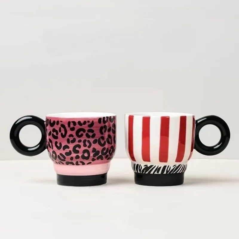 High Aesthetic Leopard Print Ceramic Mug, Light Luxury Birthday Gift Tea Cup,Office Breakfast Milk Coffee Mugs,Couple Water Cups