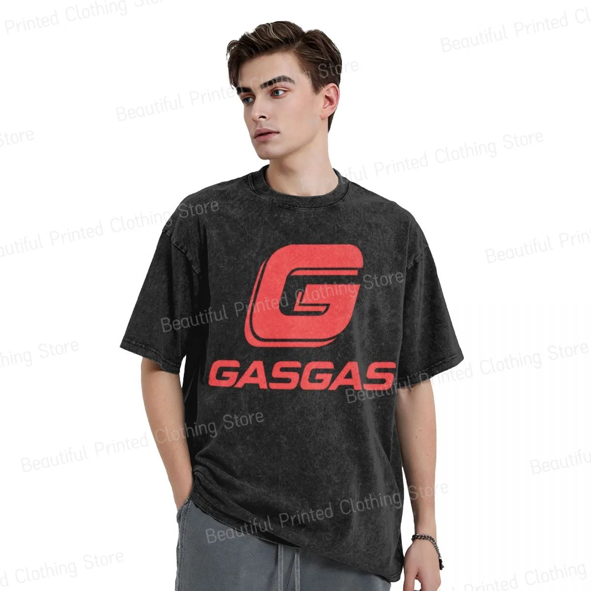 GasGas Men Women Trend Fun Retro washed T-Shirt Best Selling Off Road Printed Short Sleeved T-shirts Street Short Sleeve