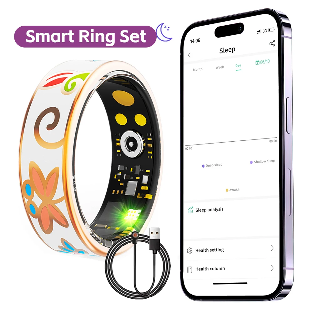 

Смарт-кольцо с цветной эмалью, мониторинг сна, измерение кислорода в крови, кровяное давление, несколько спортивных режимов для женщин