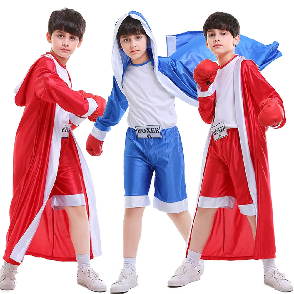 

Kids Boxing Match Clothes Sets Kids Long Sleeve Belt Loose Muay Thai Boxing Robe Stage Show Kickboxing Gown