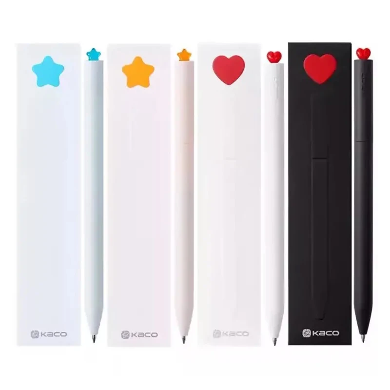 Kaco First Gel Pen, 4 Additional 8 Black Refills, Cute Heart-Shaped Star Pen Set, Valentine's Day and Christmas Gift (2 Stars an