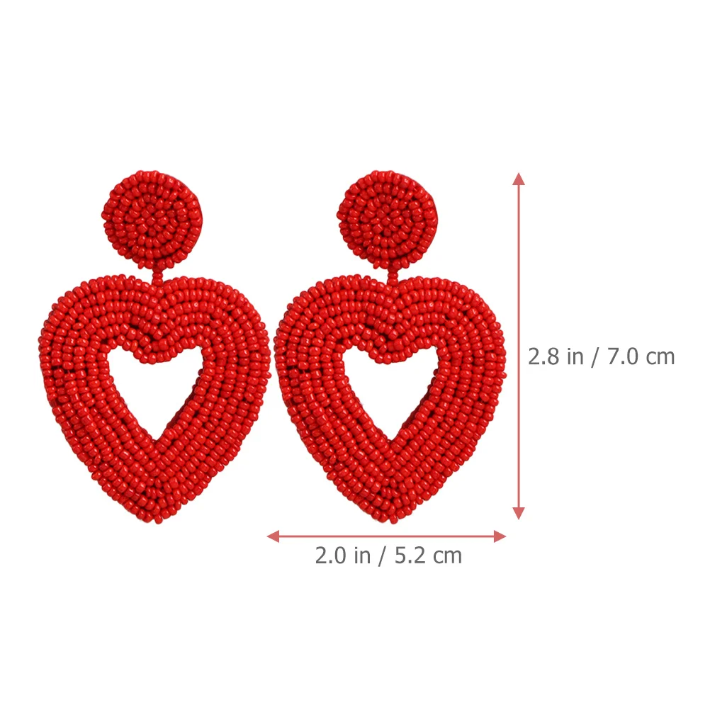 2Pairs Heart Earrings Trendy Beaded Drop Earrings for Girls Everyday Party Love Heart Dangle Jewelry Ear Jewelry