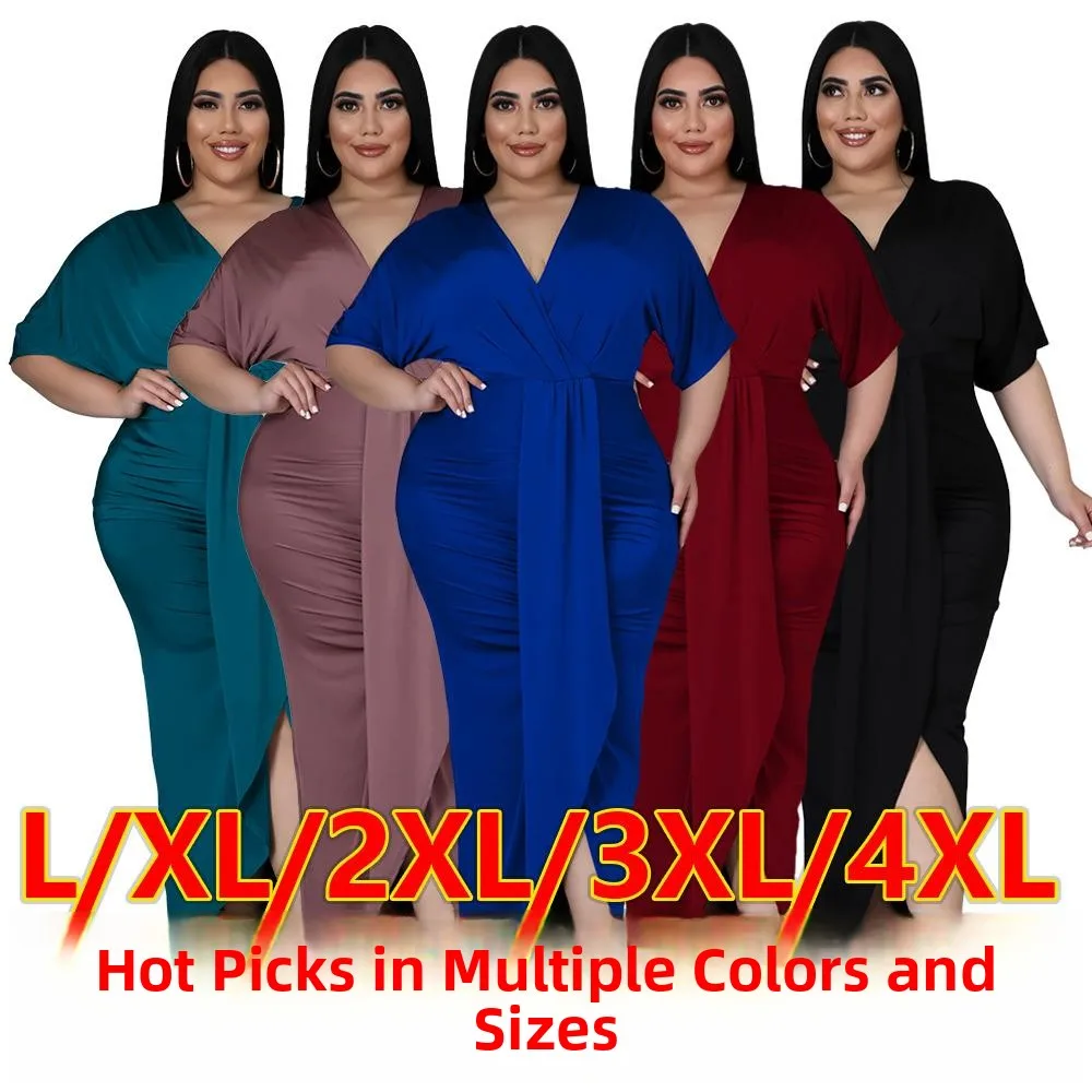 

Ele Oversized Women's Split Ne Dr Ciwalk A-Line Long Dr Five-Quarter Sve V-Ne Side Zipper Ele Dr