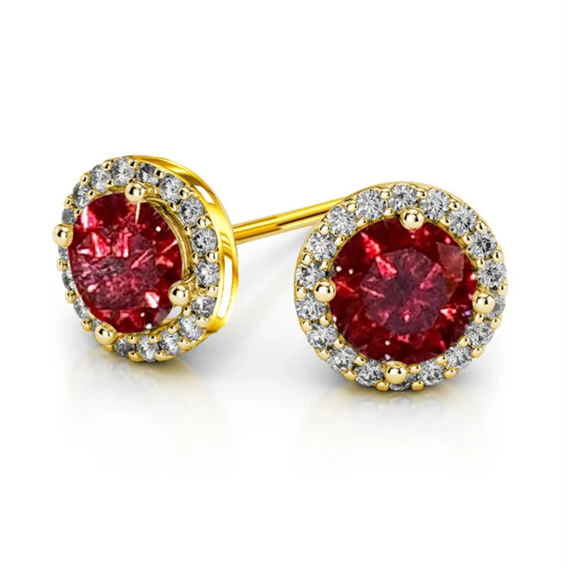 الكلاسيكية 100% مويسانيتي 925 فضة روبي 6.5 مللي متر قطع مستديرة هالة الأبيض الماس وأقراط مجوهرات #3