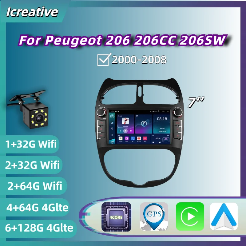 Car Radio Android for Peugeot 206 206CC 206SW 2000-2008 7inch Multimedia Carplay Player 2Din Stereo Autoradio Navigation GPS