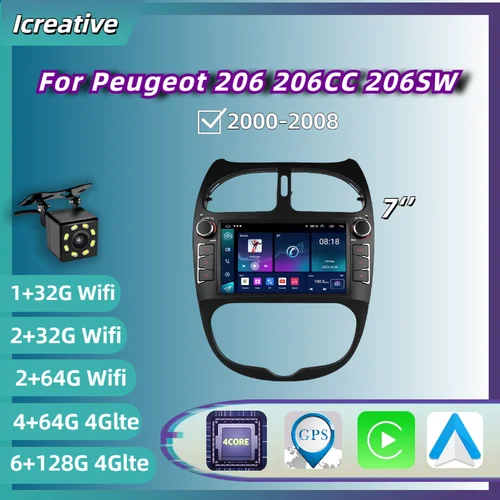 カーラジオ Android プジョー 206 206CC 206SW 2000-2008 7 インチマルチメディア Carplay プレーヤー 2Din ステレオ Autoradio ナビゲーション GPS