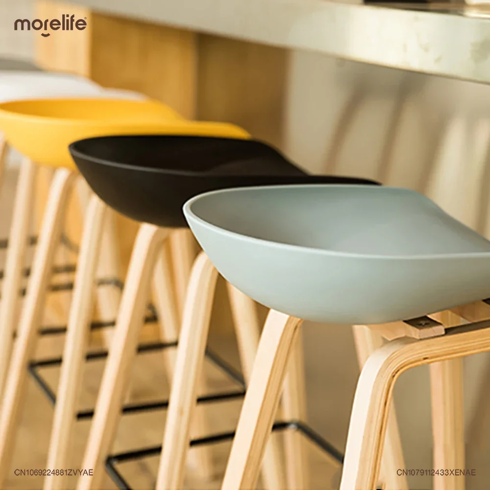 Nordic Style Solid Wood Bar Chairs Modern Creative Home Counter Stool Commercial Cash Register Cafe Iron Art Wood High Chair