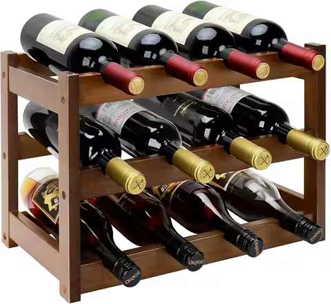 3-Tier Bamboo Wine Rack, Holds 12 Bottles, Easy Assembly for Kitchen Bar Dining Room
