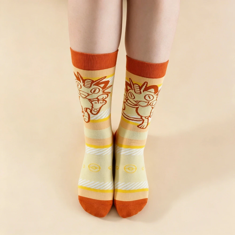 3 Paar Niedliche Pokémon Damensocken mit Anime-Charakter-Druck, Baumwollsocken mit Rundhalsausschnitt für Lässigen und Atmungsaktiven Alltagsgebrauch – Detail 5