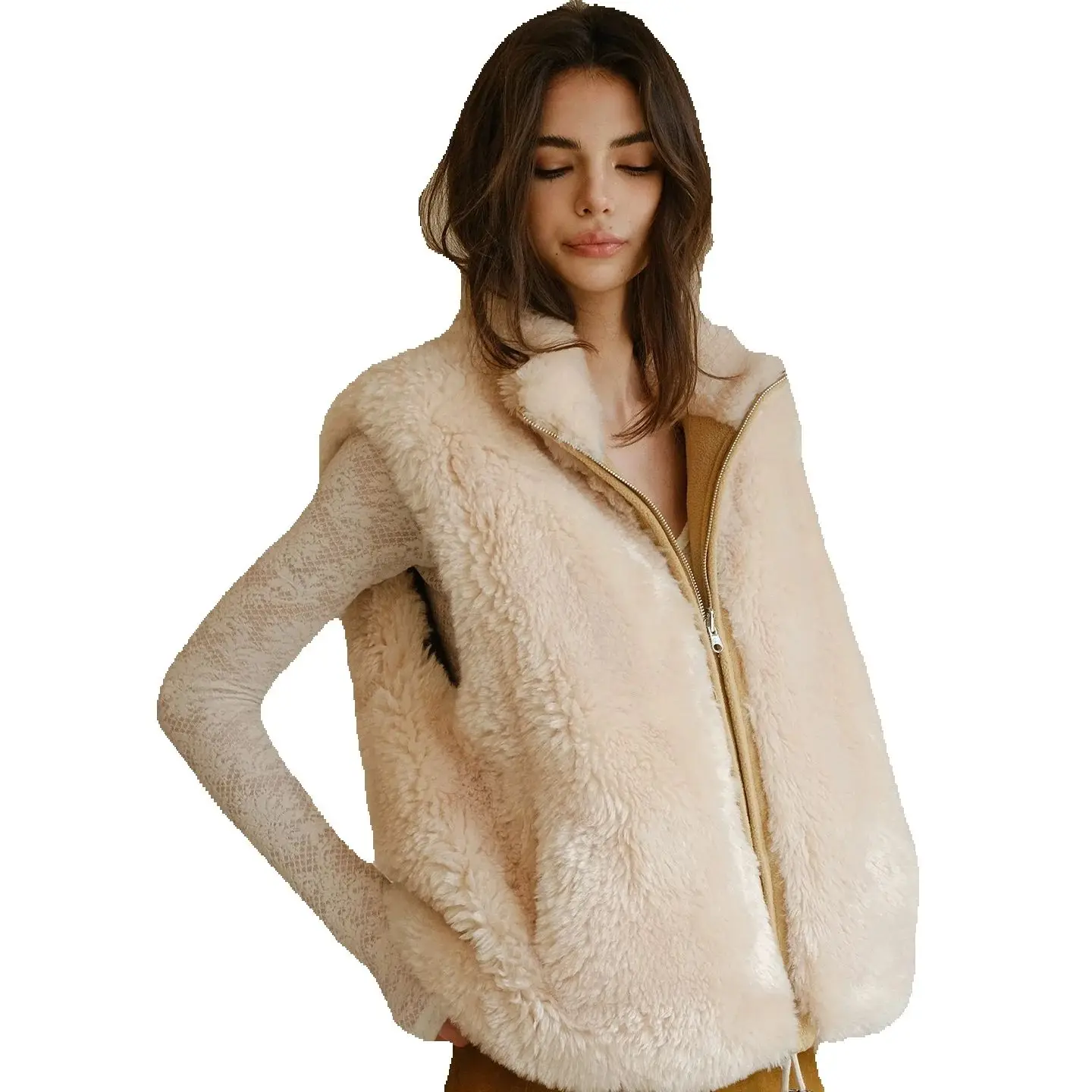 

Heavy-duty luxury double-sided eco-friendly fur coat imitating Australian wool sleeveless waistcoat for women