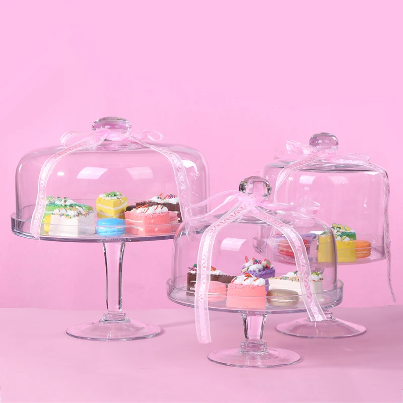 

Elegant European Style Glass Cake Plate with Dust Cover High Footed Stand Decorative 8 10 12 Inch Transparent Glass Tray