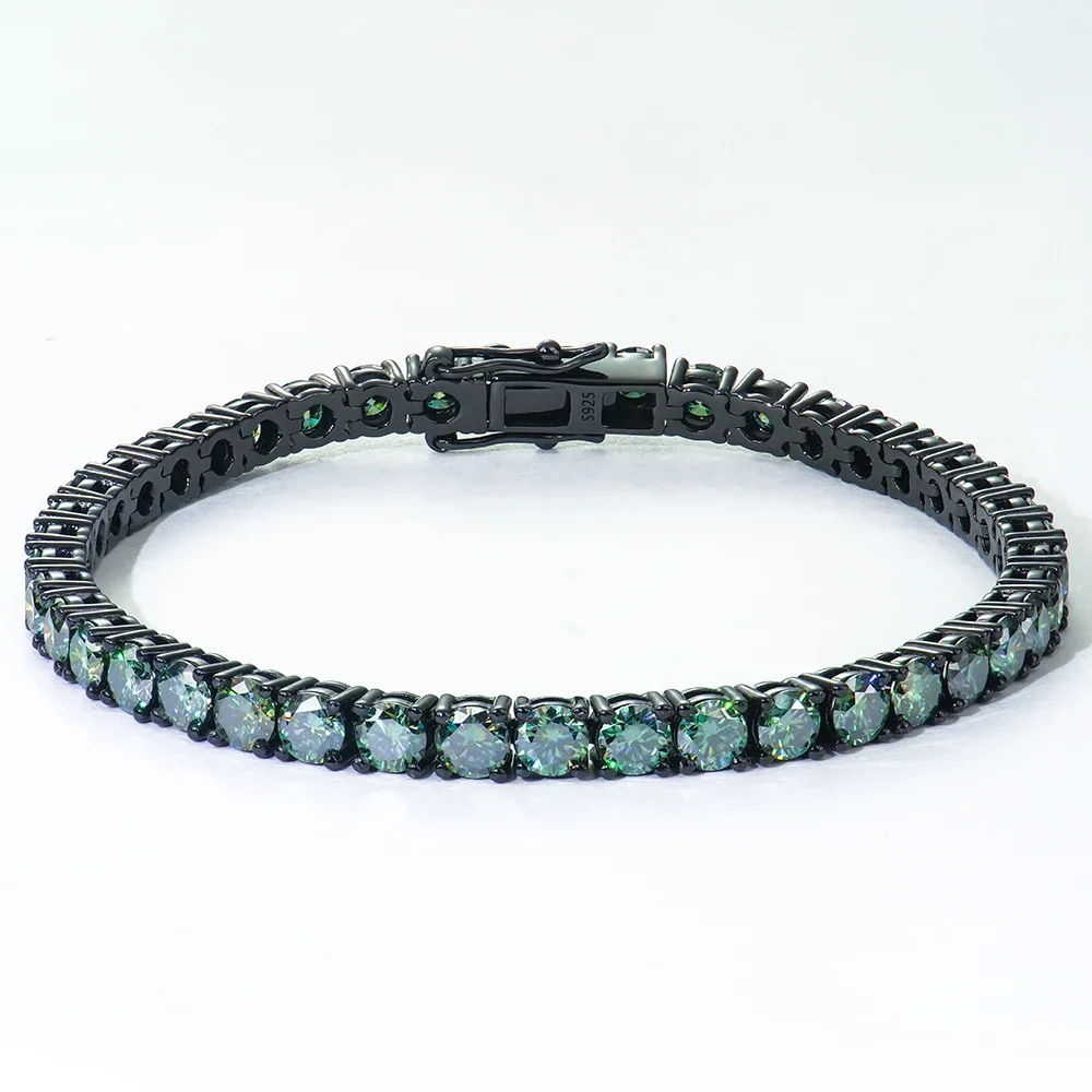 

Теннисные браслеты 4 мм, стерлинговое серебро 925 пробы, черный цвет, VVS, зеленый муассанит, браслет проходит для тестера бриллиантов