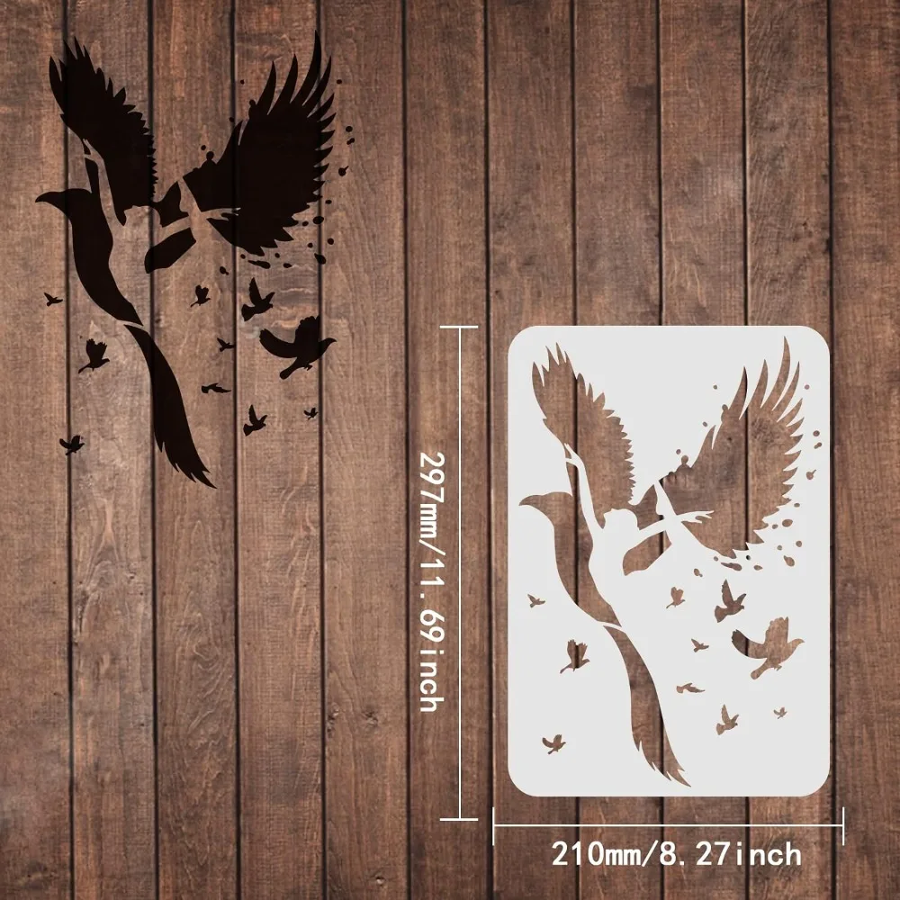 Birds Stencils Template 8.3x11.7inch Plastic Dancing Girl Drawing Painting Stencils Rectangle Flying Birds Reusable Stencils