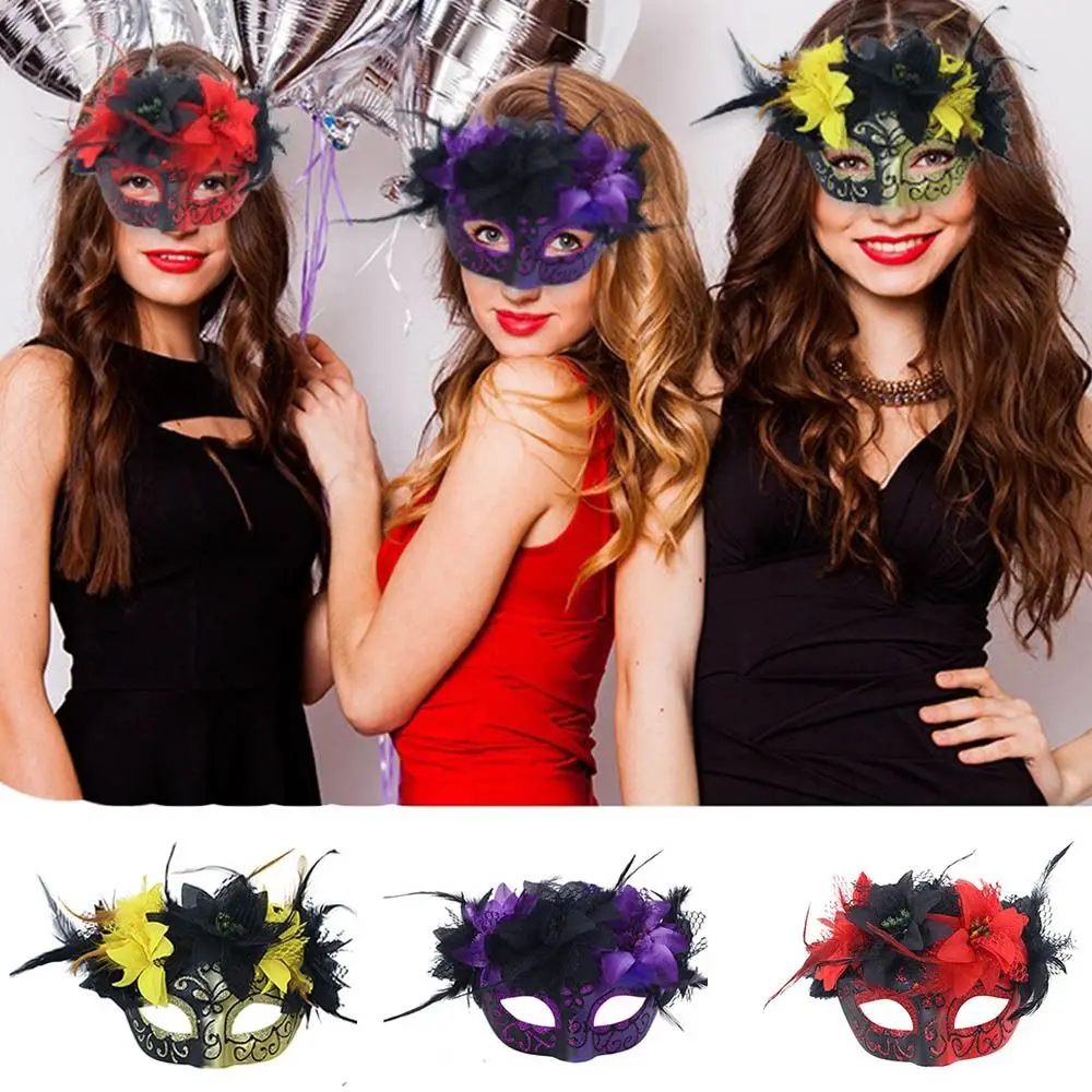 

Half Face Feathered Cosplay Mask Novelty Paintings Masquerade Decoration Mask Beautiful Plastic Halloween Mask