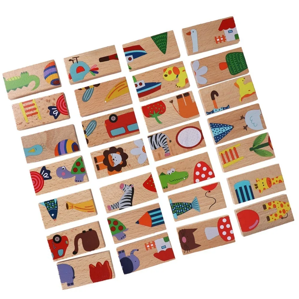28 Pieces Stackable Animal Puzzle Blocks Wood Early Learning Colored Building Blocks Montessori Wood Building Blocks Set Kids