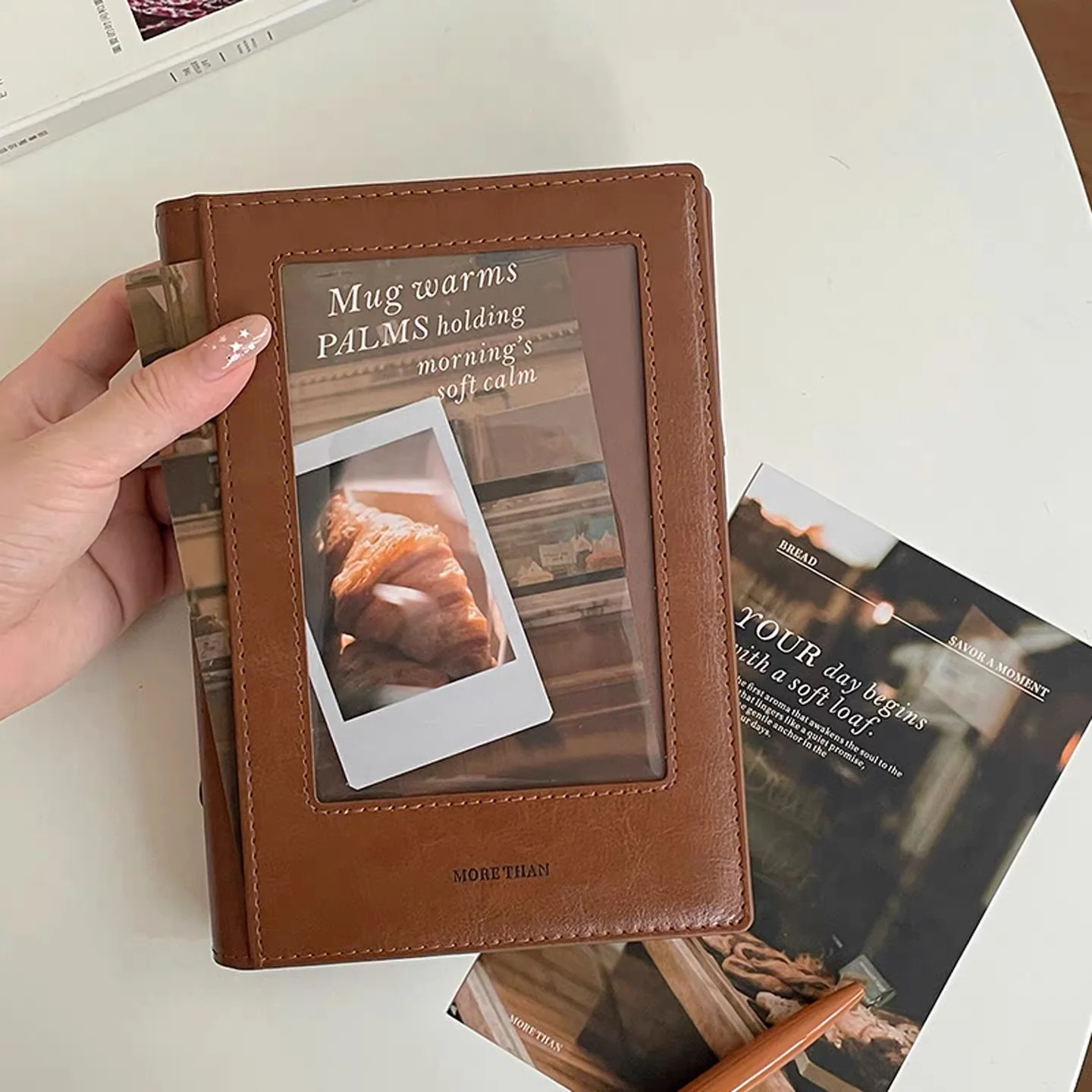 

Vintage INS Style Transparent Window Notebook Multi-functional Leather Binder Journal for Students Retro Photo Album Planner