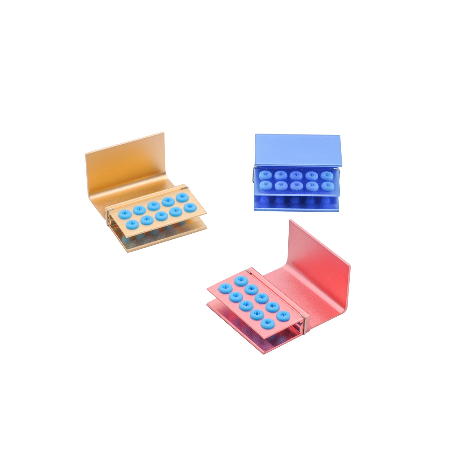 

1Pc 10-Hole Dental Bur Holder Autoclave Block Aluminum+Silicon Case For High/Low Speed Burs Pink/Gold/Blue