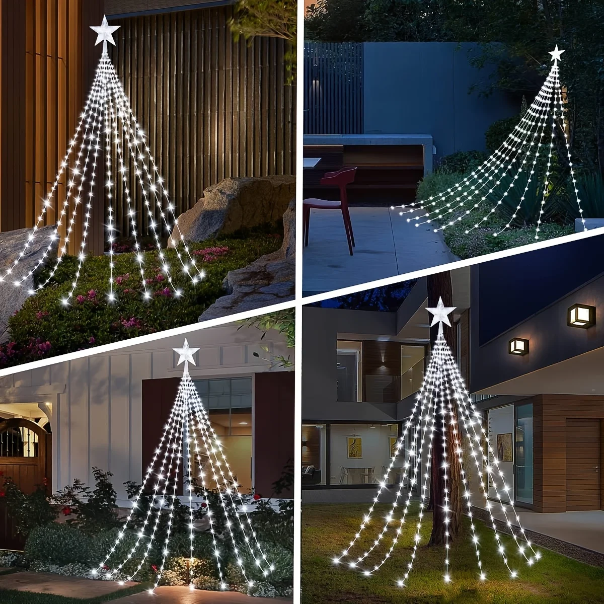 USB Powered Christmas Tree Star String Lights with Remote Control, 8 Modes LED Waterfall Fairy Lights, Indoor Home Decoration