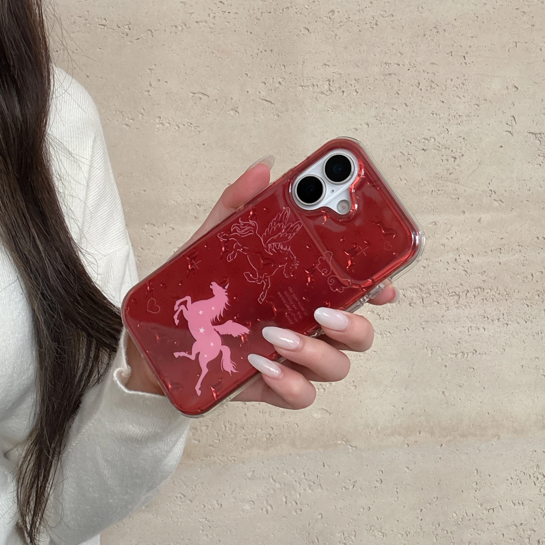 حافظة هاتف سحرية مجنحة يونيكورن نابضة بالحياة باللون الأحمر الغريب على شكل نجمة وقلب لهاتف آيفون 17 16 15 14 13 Pro Max غطاء هاتف خلفي كابا #5