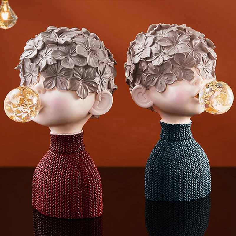 Estatua de chicle de cristal para niño, escultura de resina, busto decorativo para el hogar, adornos de mesa, decoración para gabinete de TV