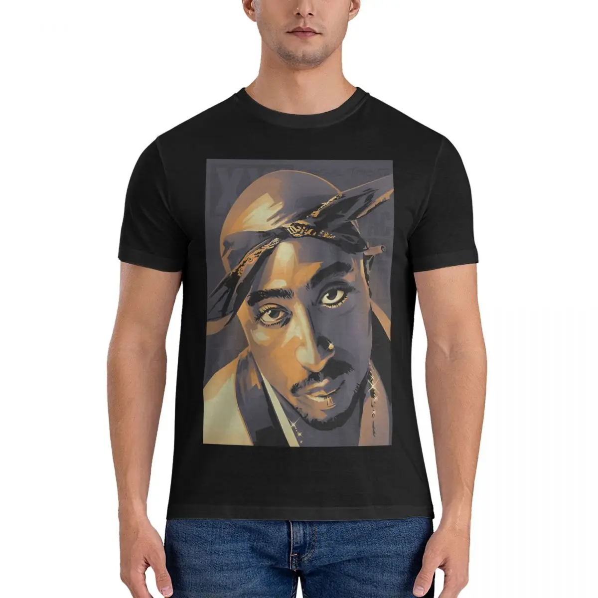 2Pac Fanart Men's T Shirts Tupac Amaru Shakur Funny Tees Short Sleeve Round Collar T-Shirts Pure Cotton Gift Idea Tops