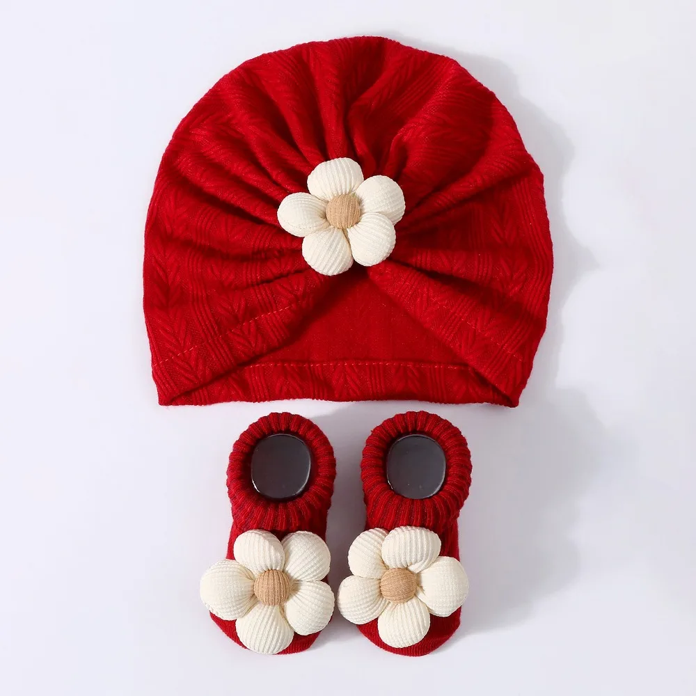 

Flower Infant Turban Hat Socks Set Elastic Soft Cotton Baby Headscarf Hat Lightweight Breathable Hat Sock Set Newborn Supplies