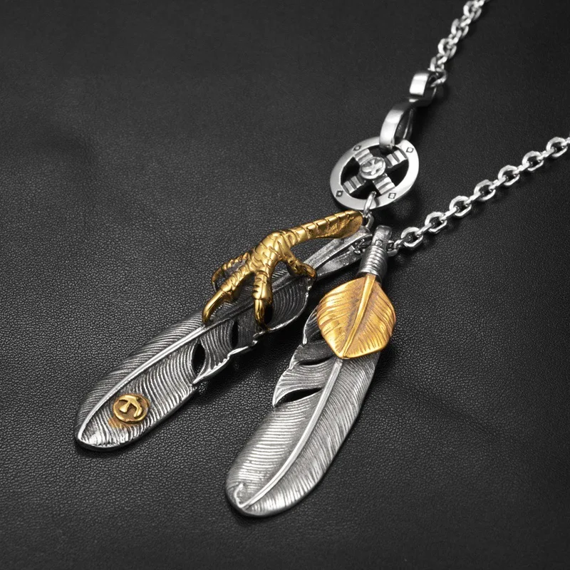 

Hip Hop Punk Style Classic Feather Necklace Set Chains Exquisite Pendant Men Business and Domineering Banquet Jewelry