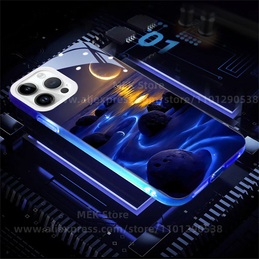 2026 جديد تتجه غطاء شفاف مضيء 7 ألوان مصباح ليد حتى فلاش جراب هاتف آيفون الهواء 17 16 15 14 13 12 11 برو ماكس