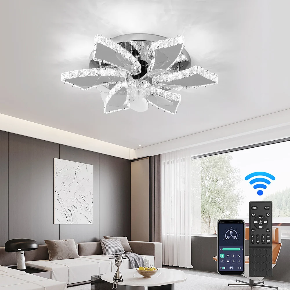 Imagem -04 - Led Cristal Ventilador de Teto Lâmpada Smart App rc Moderno Luz Lustre Home Decor Sala de Estar Sala de Jantar